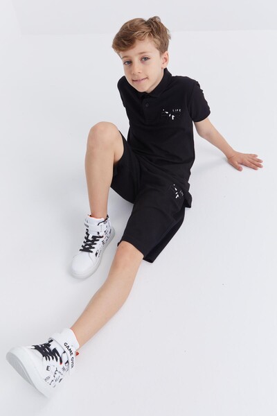 Tommylife Wholesale Polo Neck Standard Fit Boys' Shorts Set 10941 Black - Thumbnail