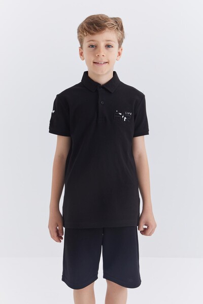 Tommylife Wholesale Polo Neck Standard Fit Boys' Shorts Set 10941 Black - Thumbnail