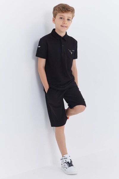 Tommylife Wholesale Polo Neck Standard Fit Boys' Shorts Set 10941 Black - Thumbnail