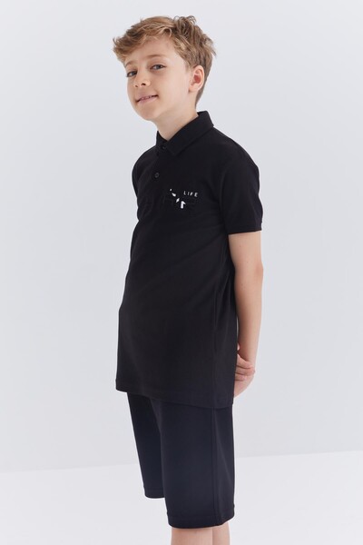 Tommylife Wholesale Polo Neck Standard Fit Boys' Shorts Set 10941 Black - Thumbnail