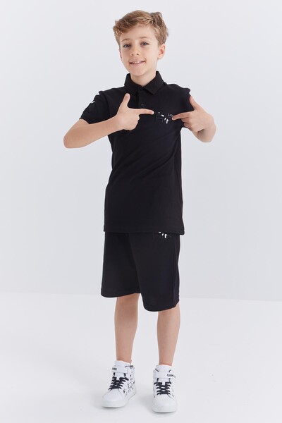 Tommylife Wholesale Polo Neck Standard Fit Boys' Shorts Set 10941 Black - Thumbnail