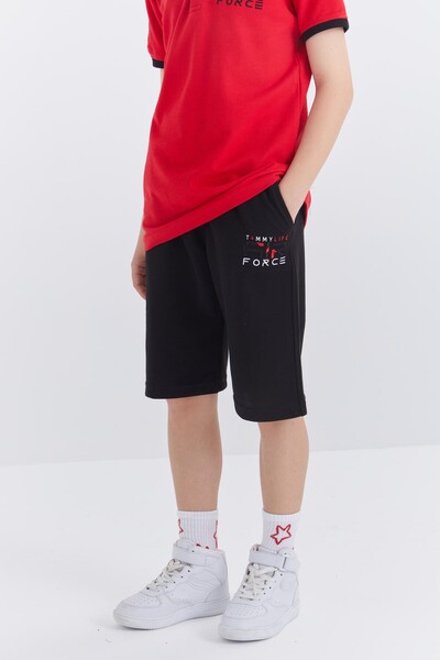 Tommylife Wholesale Polo Neck Standard Fit Boys' Shorts Set 10941 Red Black - Thumbnail