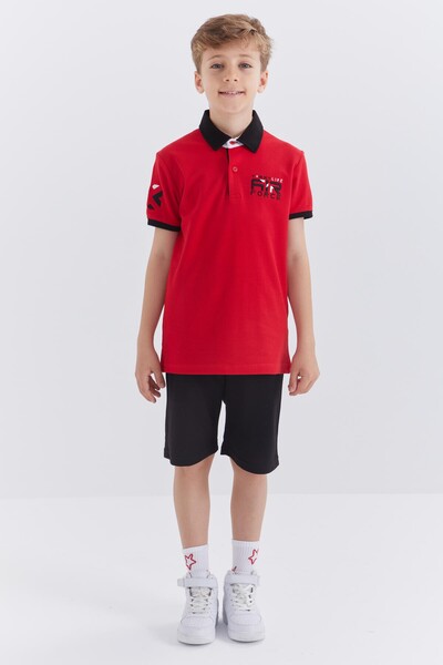 Tommylife Wholesale Polo Neck Standard Fit Boys' Shorts Set 10941 Red Black - Thumbnail