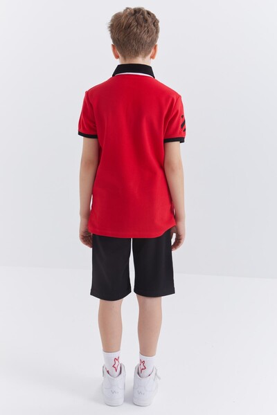 Tommylife Wholesale Polo Neck Standard Fit Boys' Shorts Set 10941 Red Black - Thumbnail