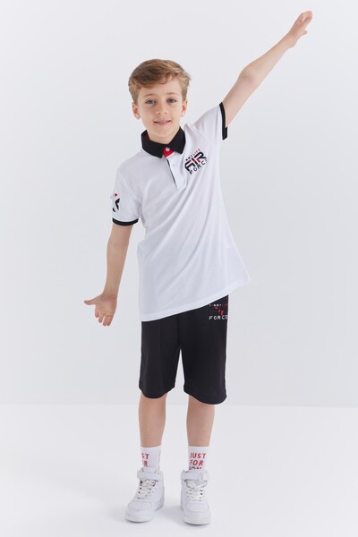 Tommylife Wholesale Polo Neck Standard Fit Boys' Shorts Set 10941 White - Black - Thumbnail