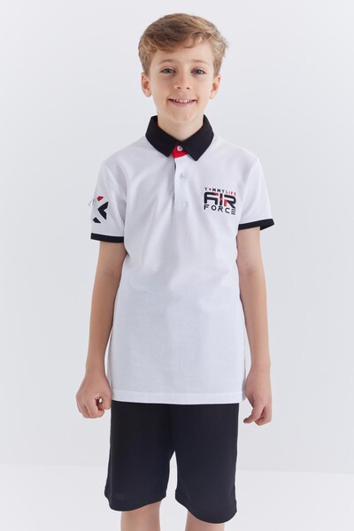 Tommylife Wholesale Polo Neck Standard Fit Boys' Shorts Set 10941 White - Black - Thumbnail