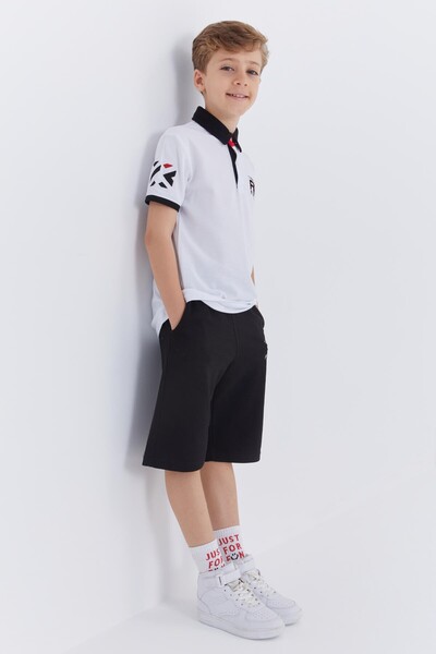 Tommylife Wholesale Polo Neck Standard Fit Boys' Shorts Set 10941 White - Black - Thumbnail