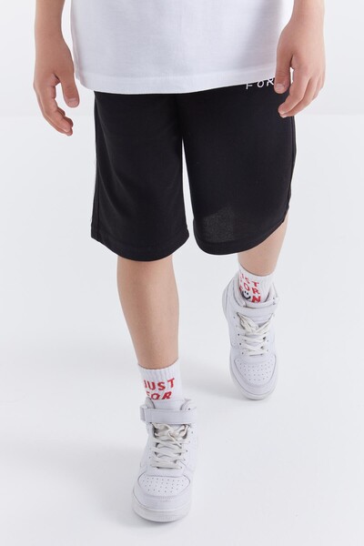 Tommylife Wholesale Polo Neck Standard Fit Boys' Shorts Set 10941 White - Black - Thumbnail