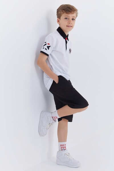 Tommylife Wholesale Polo Neck Standard Fit Boys' Shorts Set 10941 White - Black - Thumbnail