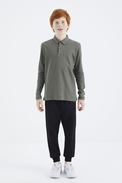 Tommylife Wholesale Polo Neck Standard Fit Boys' Sweatshirt 11170 Almond Green - Thumbnail