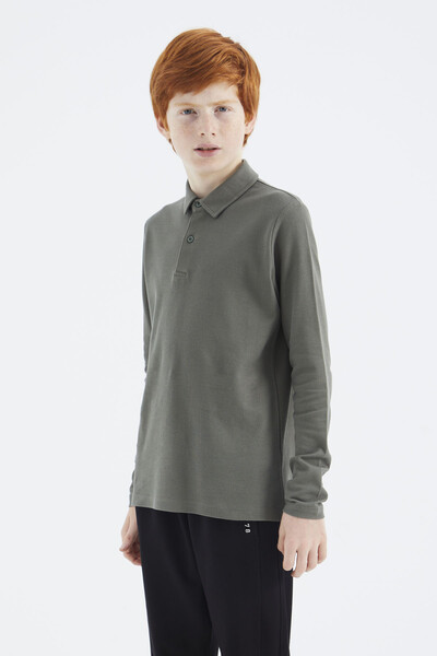 Tommylife Wholesale Polo Neck Standard Fit Boys' Sweatshirt 11170 Almond Green - Thumbnail