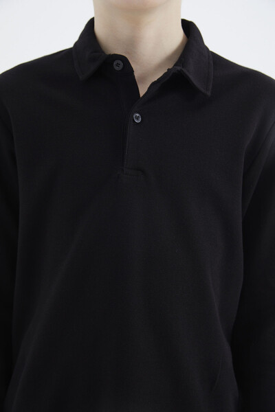 Tommylife Wholesale Polo Neck Standard Fit Boys' Sweatshirt 11170 Black - Thumbnail