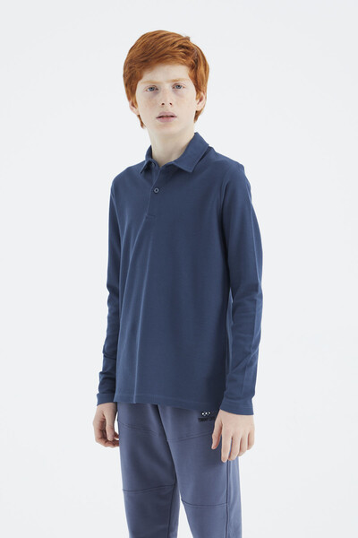 Tommylife Wholesale Polo Neck Standard Fit Boys' Sweatshirt 11170 Indigo - Thumbnail