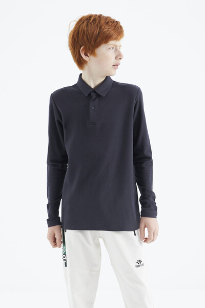 Tommylife Wholesale Polo Neck Standard Fit Boys' Sweatshirt 11170 Navy Blue - Thumbnail