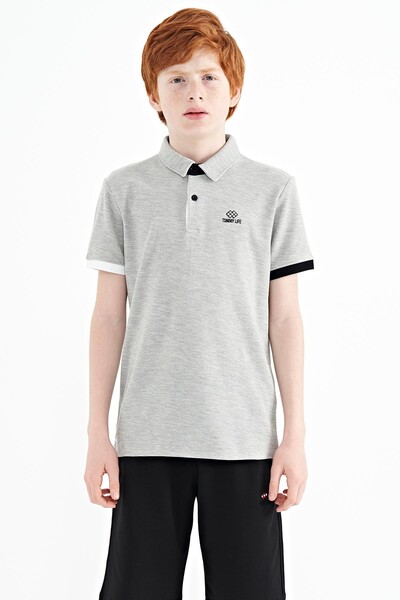 Tommylife Wholesale Polo Neck Standard Fit Boys' T-Shirt 11083 Gray Melange - Thumbnail