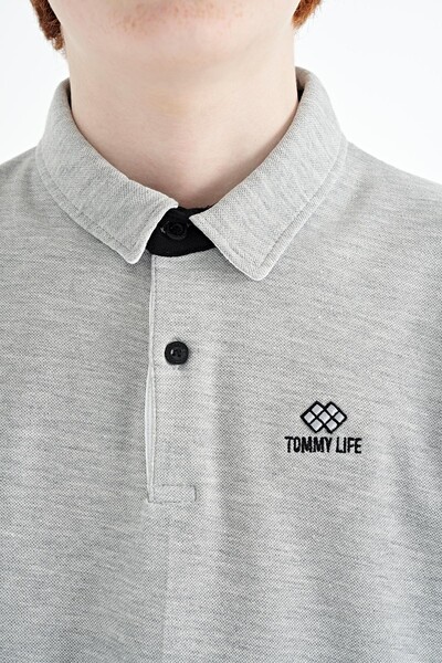 Tommylife Wholesale Polo Neck Standard Fit Boys' T-Shirt 11083 Gray Melange - Thumbnail