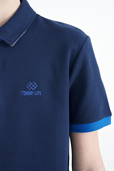 Tommylife Wholesale Polo Neck Standard Fit Boys' T-Shirt 11083 Indigo - Thumbnail