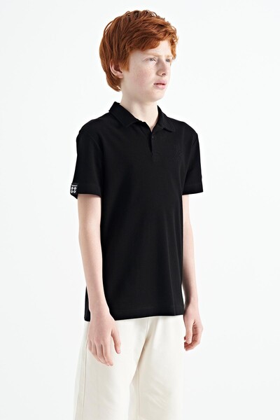 Tommylife Wholesale Polo Neck Standard Fit Boys' T-Shirt 11084 Black - Thumbnail