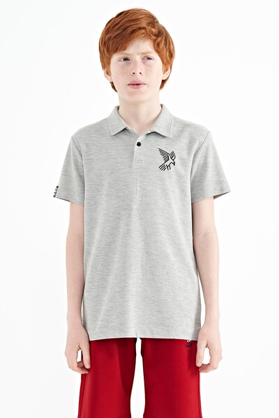 Tommylife Wholesale Polo Neck Standard Fit Boys' T-Shirt 11084 Gray Melange - Thumbnail