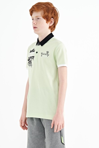 Tommylife Wholesale Polo Neck Standard Fit Boys' T-Shirt 11085 Light Green - Thumbnail