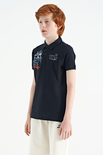 Tommylife Wholesale Polo Neck Standard Fit Boys' T-Shirt 11085 Navy Blue - Thumbnail