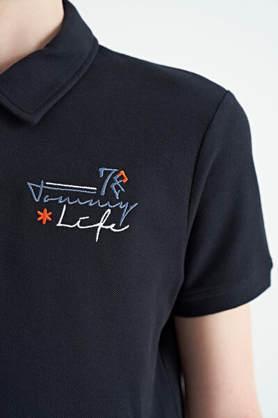 Tommylife Wholesale Polo Neck Standard Fit Boys' T-Shirt 11085 Navy Blue - Thumbnail