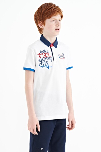 Tommylife Wholesale Polo Neck Standard Fit Boys' T-Shirt 11085 White - Thumbnail