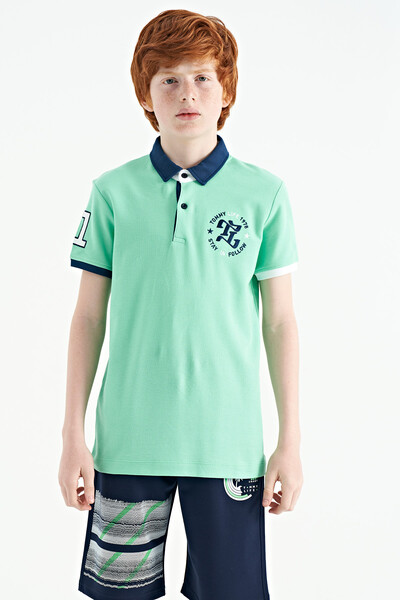 Tommylife Wholesale Polo Neck Standard Fit Boys' T-Shirt 11086 Aqua Green - Thumbnail
