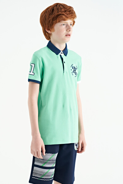 Tommylife Wholesale Polo Neck Standard Fit Boys' T-Shirt 11086 Aqua Green - Thumbnail