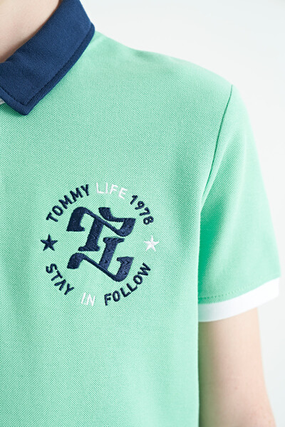 Tommylife Wholesale Polo Neck Standard Fit Boys' T-Shirt 11086 Aqua Green - Thumbnail