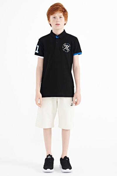 Tommylife Wholesale Polo Neck Standard Fit Boys' T-Shirt 11086 Black - Thumbnail