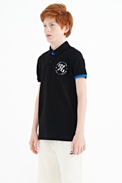Tommylife Wholesale Polo Neck Standard Fit Boys' T-Shirt 11086 Black - Thumbnail