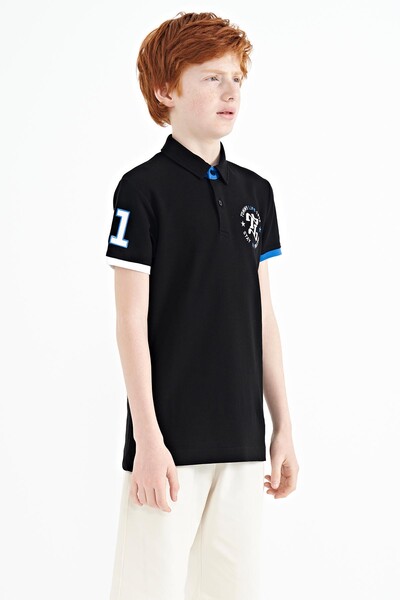 Tommylife Wholesale Polo Neck Standard Fit Boys' T-Shirt 11086 Black - Thumbnail