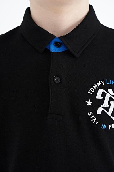 Tommylife Wholesale Polo Neck Standard Fit Boys' T-Shirt 11086 Black - Thumbnail