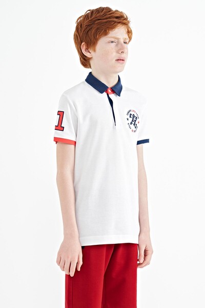 Tommylife Wholesale Polo Neck Standard Fit Boys' T-Shirt 11086 White - Thumbnail