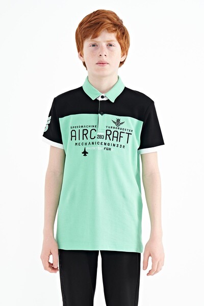 Tommylife Wholesale Polo Neck Standard Fit Boys' T-Shirt 11087 Aqua Green - Thumbnail