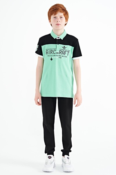 Tommylife Wholesale Polo Neck Standard Fit Boys' T-Shirt 11087 Aqua Green - Thumbnail