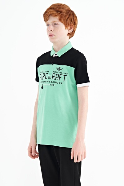 Tommylife Wholesale Polo Neck Standard Fit Boys' T-Shirt 11087 Aqua Green - Thumbnail