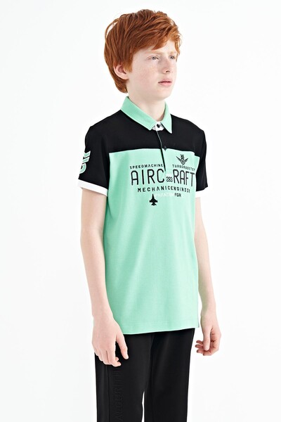 Tommylife Wholesale Polo Neck Standard Fit Boys' T-Shirt 11087 Aqua Green - Thumbnail