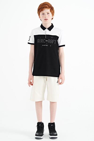 Tommylife Wholesale Polo Neck Standard Fit Boys' T-Shirt 11087 Black - Thumbnail