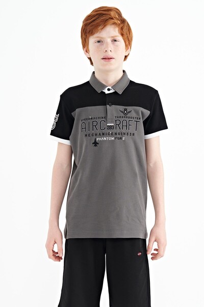 Tommylife Wholesale Polo Neck Standard Fit Boys' T-Shirt 11087 Dark Gray - Thumbnail