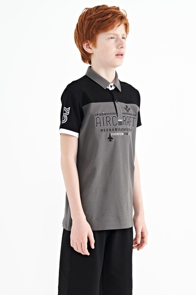 Tommylife Wholesale Polo Neck Standard Fit Boys' T-Shirt 11087 Dark Gray - Thumbnail