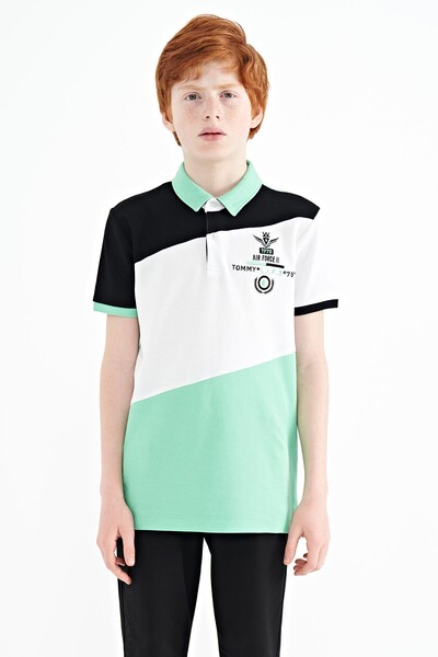 Tommylife Wholesale Polo Neck Standard Fit Boys' T-Shirt 11088 Aqua Green - Thumbnail