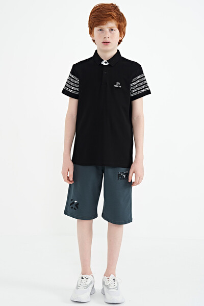 Tommylife Wholesale Polo Neck Standard Fit Boys' T-Shirt 11093 Black - Thumbnail