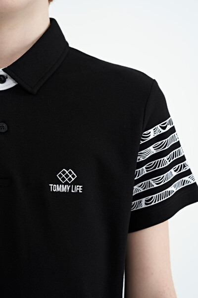 Tommylife Wholesale Polo Neck Standard Fit Boys' T-Shirt 11093 Black - Thumbnail