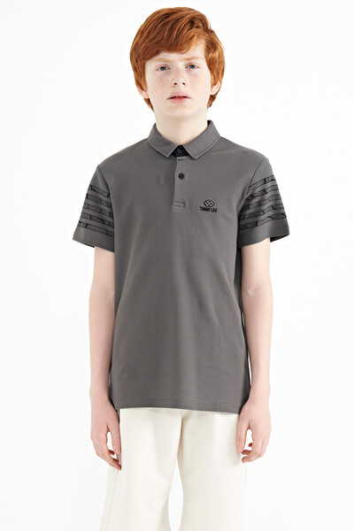 Tommylife Wholesale Polo Neck Standard Fit Boys' T-Shirt 11093 Dark Gray - Thumbnail