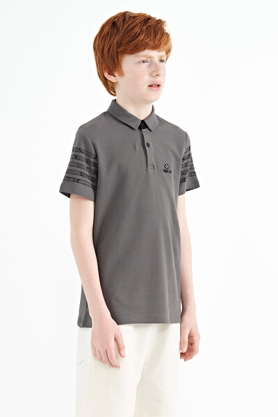 Tommylife Wholesale Polo Neck Standard Fit Boys' T-Shirt 11093 Dark Gray - Thumbnail