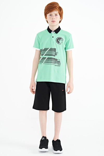 Tommylife Wholesale Polo Neck Standard Fit Boys' T-Shirt 11094 Aqua Green - Thumbnail