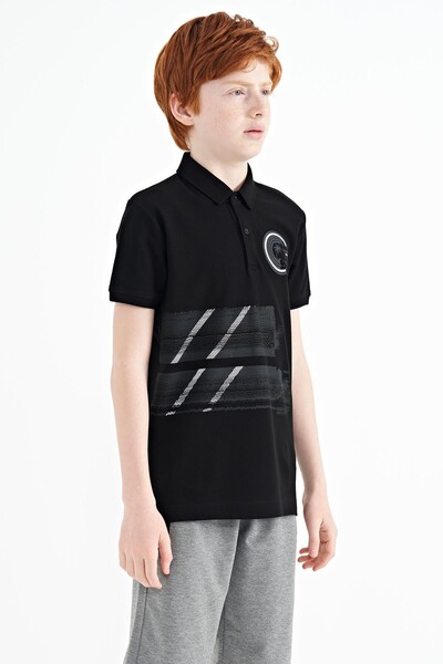 Tommylife Wholesale Polo Neck Standard Fit Boys' T-Shirt 11094 Black - Thumbnail