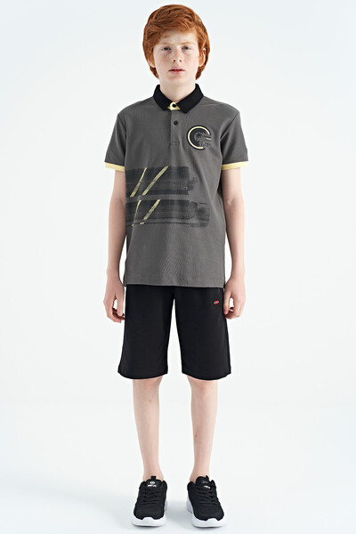 Tommylife Wholesale Polo Neck Standard Fit Boys' T-Shirt 11094 Dark Gray - Thumbnail